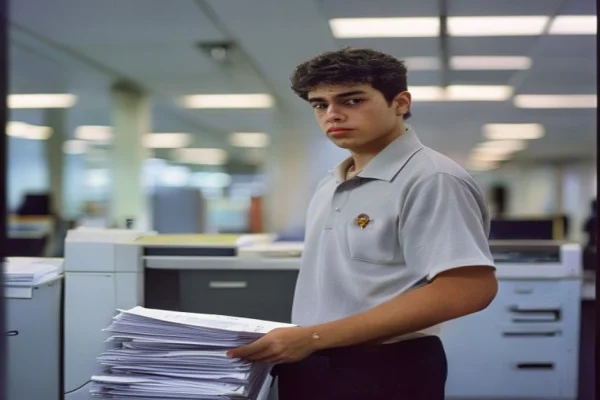Jovem estagiário tirando xerox no escritório - direitos do estagiário MWBC
