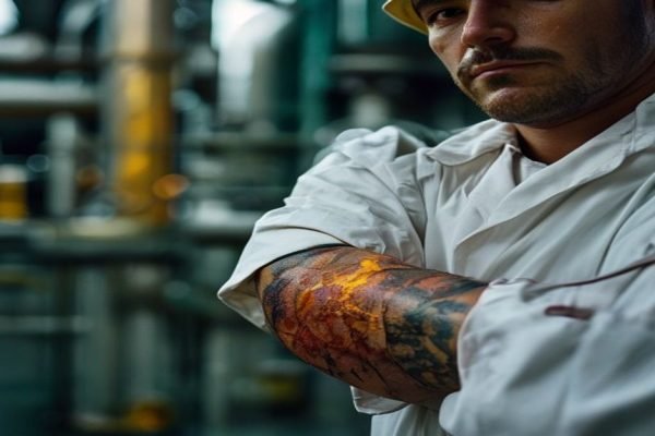 Queimadura química no trabalho - Galvanizador / químico industrial - direitos do trabalhador acidentado MWBC